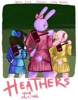 anthro bottomwear clothed clothed_anthro clothed_female clothing female fur pink_body pink_fur pleated_skirt purple_body purple_fur rabbit_ears scut_tail short_tail skirt tail text yumeship bardo_en_krisis glitch_productions heathers_(musical) the_amazing_digital_circus jax_(tadc) pomni_(tadc) animal_humanoid humanoid lagomorph lagomorph_humanoid leporid leporid_humanoid mammal mammal_humanoid rabbit rabbit_humanoid absurd_res hi_res