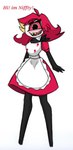 black_kerchief black_neckerchief clothing dress female hair kerchief maid_uniform neckerchief open_mouth open_smile red_clothing red_dress red_hair red_sclera smile solo text uniform pace-maker hazbin_hotel niffty_(hazbin_hotel) cyclops demon demon_humanoid humanoid english_text hi_res