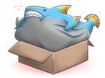 4:3 ambiguous_gender amphibian_(mh) box canes-cm capcom container feral fish if_it_fits_i_sits_(meme) in_box in_container marine meme monster_hunter shark simple_background solo white_background zamtrios