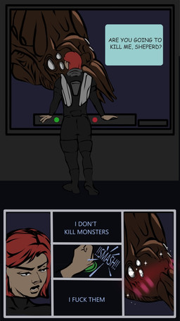 captured duo female female/female female_human mass_effect_fanart prisoner release karmacollar bioware electronic_arts mass_effect sheperd_(character) alien human mammal rachni_queen