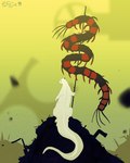 ambiguous_gender feral impalement long_tail looking_at_viewer melee_weapon polearm solo spear tail weapon white_body hornyharpy rain_world videocult fan_character arthropod centipede centipede_(rain_world) myriapod red_centipede_(rain_world) slugcat absurd_res hi_res