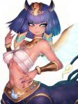 bandage blue_eyes blue_eyeshadow blue_hair blue_nails blush bracelet breasts clothed clothing colored_nails egyptian egyptian_clothing egyptian_headdress eyeshadow female hair jewelry makeup midriff multi_tail nails navel nipple_outline sharp_teeth simple_background solo tail teeth under_boob uraeus white_background wings wrappings fumio936 egyptian_mythology level-5 middle_eastern_mythology mythology yo-kai_watch meopatra felid felid_taur humanoid mammal mammal_taur mythological_creature mythological_sphinx sphinx_taur taur 2019 3:4 hi_res