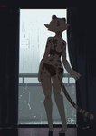 2024 absurd_res akino_(kemokin_mania) anthro bra cheetah clothing digital_media_(artwork) felid feline female hi_res inside kemokin_mania mammal panties raining rear_view solo underwear