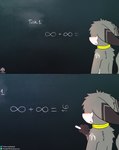 anthro blush chalk chalkboard collar ears_down fur grey_body grey_fur holding_object humor looking_at_object looking_away male math pivoted_ears solo standing text senz sean_(senz) iradeon 2023 absurd_res english_text hi_res url