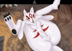 anthro anthrofied breasts female fur genitals markings nude pussy solo white_body white_fur three_dog capcom clover_studio okami_(capcom) amaterasu_(okami) issun_(okami) canid canine canis deity mammal poncle wolf hi_res