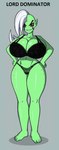 5_toes big_breasts bra breasts cleavage clothed clothing feet female fingers freckled_breasts freckled_chest freckled_face freckled_legs freckled_thighs freckles glistening green_body green_skin grey_background grin hair hands_on_own_hips huge_breasts humanoid_pointy_ears long_hair navel noseless not_furry panties pink_sclera pointy_ears sharp_teeth simple_background smile solo standing teeth text thick_thighs toes underwear wide_hips garabatoz disney wander_over_yonder lord_dominator alien alien_humanoid humanoid 2022 english_text full-length_portrait hi_res portrait