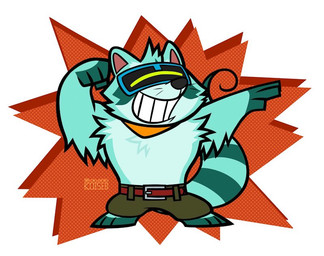anthro biped black_nose blue_body blue_fur bottomwear chibi clothing fur kemono male pants simple_background solo visor kokushiki mammal procyonid raccoon 2020