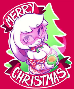 anthro beverage big_breasts breasts cleavage clothed clothing container cup female holidays looking_at_viewer merry_christmas mug pink_eyes red_background simple_background solo sweater text topwear visor senorkah christmas roxy_(senorkah) lagomorph leporid mammal rabbit animated english_text no_sound short_playtime video