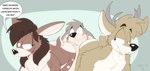 anal_request anthro bodily_fluids butt dominant_prey female group jack_and_jill male nude nude_female nude_male oral_request presenting presenting_hindquarters requesting rimming_request sex_request smile sweat teasing trio king-triangle canid canine canis deer mammal wolf hi_res