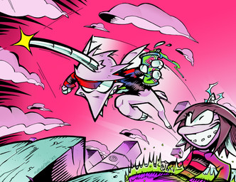 1_horn 3_fingers accessory anthro beverage black_eyes bottomless braces brown_hair clothed clothing cloud conjoined_eyes determined dress duo electricity eyelashes female fingers fist floating_object fur grey_body grey_fur grin hair headband holding_soda hooves horn jumping liquid looking_at_another looking_forward male motion_lines one_eye_half-closed outline outside pattern_clothing pattern_dress portal red_sky sharp_teeth shirt sky smile soda sparkles striped_clothing striped_dress stripes tail teeth topwear white_hair young young_anthro young_female young_male avengedog corn_kidz_64 alexis_(corn_kidz_64) seve_(corn_kidz_64) bovid caprine goat mammal 2023 absurd_res hi_res signature