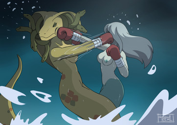 apode blue_nipples boxing boxing_gloves boxing_gloves_only breasts bruised clothing covered_eyes duo featureless_crotch female fight hair handwear handwear_only legless living_hair mostly_nude nipples non-mammal_breasts non-mammal_nipples nude open_mouth partially_submerged pseudo_hair serpentine snake_hair snake_hood speed_lines splashing_water split_form sport water wet deathzera european_mythology god_of_war god_of_war_ascension greek_mythology mythology sony_corporation sony_interactive_entertainment spooky's_jump_scare_mansion gorgon_cobra specimen_13 aquatic cobra draconcopode merfolk mythological_creature naga reptile scalie snake 2019 digital_media_(artwork) hi_res