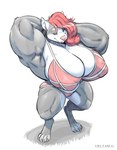 anthro big_breasts big_muscles blue_eyes breasts clothing female flexing hair huge_breasts huge_muscles lingerie looking_at_viewer muscular muscular_arms muscular_female muscular_thighs pink_hair pose solo wide_hips gillpanda canid canine canis domestic_dog mammal pit_bull 2022 digital_media_(artwork) hi_res