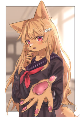 5_fingers accessory anthro blush bottomwear clothing detailed_background female fingers hair_accessory hairclip kemono light necktie paws school school_uniform skirt solo sunlight uniform mametunu canid canine canis mammal wolf 2024 absurd_res digital_drawing_(artwork) digital_media_(artwork) hi_res