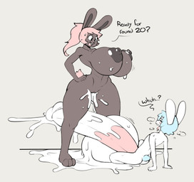 after_sex age_difference another_round anthro areola balls big_balls big_breasts big_penis black_eyes blue_hair bodily_fluids breasts brown_body butt cum cum_on_balls cum_on_ground cum_on_leg cum_on_penis cum_pool dialogue duo ellipsis excessive_cum excessive_genital_fluids eyes_closed female female_anthro genital_fluids genitals grey_areola grey_nipples hair huge_balls huge_breasts huge_penis hyper hyper_balls hyper_genitalia hyper_penis larger_female male male/female male_anthro nipples nude older_female open_mouth penis pink_hair question_mark sitting size_difference small_but_hung smaller_male text tongue tongue_out vulva white_body young young_anthro young_but_hung young_male younger_male angstrom marco_(angstrom) lagomorph leporid mammal rabbit 2019 character_request digital_media_(artwork) english_text hi_res