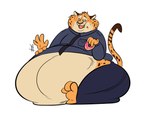 3_toes 4_fingers anthro belly big_belly big_cheeks brown_body brown_fur brown_nose brown_spots chubby_cheeks clothing dessert doughnut eating feet fingers food fur male markings necktie obese obese_anthro obese_male overweight overweight_anthro overweight_male pastry simple_background sitting smile solo spots spotted_body spotted_fur toes white_background yellow_body yellow_fur remmyfox disney zootopia benjamin_clawhauser cheetah felid feline mammal 4:3