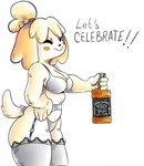 alcohol anthro beverage bottle bra clothing container eyes_closed female garter_belt garter_straps hand_on_hip holding_object legwear lingerie smile solo thigh_highs underwear wide_hips panthera_cantus animal_crossing nintendo isabelle_(animal_crossing) canid canine canis domestic_dog mammal colored hi_res