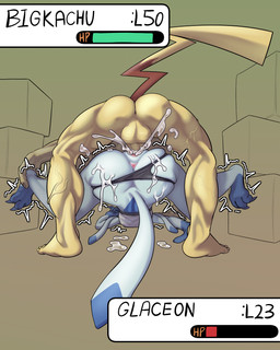 anthro anthrofied anus backsack balls bodily_fluids butt cum cum_in_vagina cum_inside duo female female_penetrated forced from_front_position gameplay_mechanics genital_fluids genitals gui health_bar male male/female male_penetrating male_penetrating_female mating_press muscular muscular_male penetration penile penile_penetration penis penis_in_vagina pokemorph rape sex spread_legs spreading vaginal vaginal_penetration vulva nangnam nintendo pokemon eeveelution generation_1_pokemon generation_4_pokemon glaceon pikachu pokemon_(species) 4:5 absurd_res hi_res
