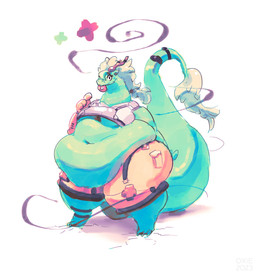 accessory anthro antlers armor belt biped black_belt bottomwear cargo_shorts clothing cracked_ground cracks dessert doughnut doughnut_in_mouth eyelashes female female_anthro food fur furgonomics green_body green_fur green_hair green_tuft hair horn jewelry obese obese_anthro obese_female open_belt overweight overweight_anthro overweight_female pastry ring shorts solo tail tail_accessory tail_jewelry tail_ring tail_tuft thick_tail thick_thighs tuft miluinaoxie mythology jaya_(ultiudon) dragon furred_dragon furred_scalie mythological_creature mythological_scalie scalie hi_res