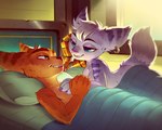 5:4 absurd_res anthro bedroom_eyes duo ear_piercing ear_ring female fur hand_on_chest happy hi_res insomniac_games lombax male male/female mammal morning_after narrowed_eyes nude piercing pillow_talk ratchet_(ratchet_and_clank) ratchet_and_clank ring_piercing rivet_(ratchet_and_clank) romantic romantic_ambiance romantic_couple ruby-milk seductive sony_corporation sony_interactive_entertainment story story_in_description striped_body striped_fur stripes