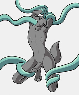 anthro bodily_fluids bound cum cum_inflation cum_inside forced fur genital_fluids grey_body grey_fur hands_above_head hands_tied inflation legs_tied male male_penetrated neck_bulge oral oral_penetration penetration solo tentacle_in_mouth tentacle_penetration tentacles lathebiosas canid canine mammal 2d_animation animated frame_by_frame