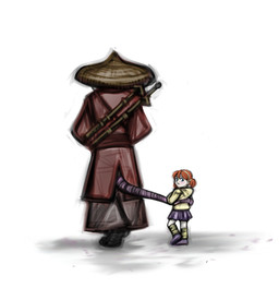 age_difference anthro clothed clothing duo female larger_anthro larger_male male melee_weapon older_anthro older_male scabbard size_difference smaller_female smaller_human sword sword_on_back tail tail_coil walking weapon weapon_on_back young young_female young_human jasminealexandra teenage_mutant_ninja_turtles april_o'neil master_splinter human mammal murid murine rat rodent 2013 hi_res