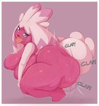 areola ass_clapping big_breasts big_butt biped bodily_fluids breasts butt crouching eyelashes female fingers hair huge_butt multicolored_hair not_furry nude onomatopoeia open_mouth pink_body pink_hair pupils side_view smile solo sound_effects sweat sweaty_butt text thick_thighs tongue tongue_out two_tone_hair behniis nintendo pokemon generation_9_pokemon humanoid pokemon_(species) tinkaton hi_res