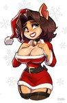 anthro bell bell_collar belt big_breasts breasts brown_hair christmas_clothing christmas_headwear cleavage clothed clothing collar costume eyebrows eyelashes female fur garter_straps hair hat headgear headwear holidays legwear lipstick makeup markings mole_(marking) notched_ear red_lipstick santa_costume santa_hat sexy_santa smile solo stockings tan_body tan_fur waist_belt magaska19 activision christmas crash_bandicoot_(series) alyssa_bandicoot_(oc) fan_character bandicoot mammal marsupial 2022 hi_res