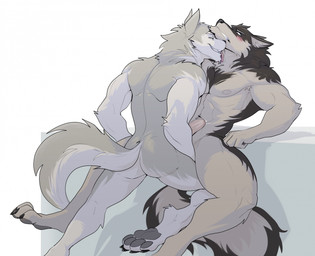anthro anthro_on_anthro anthro_penetrated anthro_penetrating anthro_penetrating_anthro blush bodily_fluids butt duo genital_fluids genitals humanoid_genitalia humanoid_penis licking looking_at_another male male/male male_penetrated male_penetrating male_penetrating_male muscular muscular_anthro muscular_male nude pawpads penetration penis precum sex tail tongue kronostrat mako_(makomutt) orion_(aluminemsiren) alaskan_malamute canid canine canis domestic_dog mammal nordic_sled_dog spitz 2024 hi_res