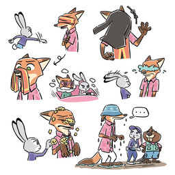 anthro beaver_tail big_nose black_ears black_nose black_tail brown_ears brown_eyes brown_tail buckteeth clothed clothing countershading dipstick_ears dipstick_tail ear_markings female fur green_eyes grey_body grey_ears grey_fur group long_ears long_tail male markings multicolored_body multicolored_ears multicolored_fur orange_body orange_ears orange_fur orange_tail pink_inner_ear purple_eyes tail tail_markings tan_body tan_countershading tan_fur tan_inner_ear teeth trio two_tone_ears water white_body white_countershading white_fur wool_(fur) gumi_(pixiv) disney zootopia judy_hopps nibbles_maplestick nick_wilde beaver canid canine european_rabbit fox lagomorph leporid mammal oryctolagus rabbit red_fox rodent true_fox 1:1 absurd_res hi_res