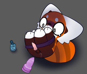 abuse animal_genitalia animal_penis anthro anus bodily_fluids bound canine_genitalia canine_penis child_abuse dildo erection forced fur genital_fluids genitals grey_background imminent_rape imminent_sex knot knotted_penis legs_up lube_bottle lube_on_butt lube_on_dildo male markings orange_body orange_fur penis precum scared sex_toy simple_background solo tears white_markings young young_anthro young_male brainrotter101 austin_(brainrotter101) ailurid mammal red_panda