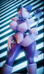 anthro big_breasts blue_choker blue_jewelry blue_necklace breasts choker cleavage clothed clothing clothing_lift dress electrical_plug female gloves glowing glowing_eyes hand_on_leg hand_on_own_leg hand_on_own_thigh hand_on_thigh handwear jewelry looking_at_viewer necklace pattern_background pelvic_curtain simple_background smile smiling_at_viewer smug smug_face solo striped_background tail thick_thighs unusual_anatomy unusual_tail white_clothing white_dress white_gloves white_handwear wide_hips yellow_eyes cattzz_9 cryptiacurves_(modeler) deltarune undertale_(series) tasque_manager canid canine darkner mammal 3d_(artwork) digital_media_(artwork) hi_res watermark