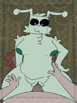 anthro bodily_fluids bouncing_breasts breasts cowgirl_position duo faceless_character faceless_male female first_person_view from_front_position genital_fluids green_eyes hand_on_belly hand_on_leg hand_on_thigh happy happy_sex male male/female on_bottom on_top plap sex vaginal_fluids conditional_dnp furryfluffbutt alien animated loop