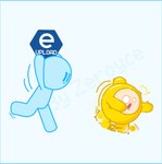 blue_body chibi duo male running simple_background simple_coloring toony white_background yellow_body o_zeroyce e621 eggy_party yeggy(eggy_party) eggy humanoid