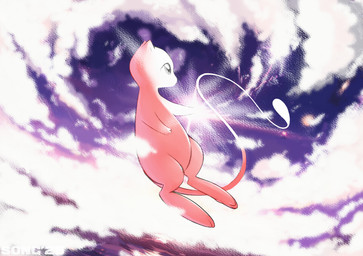 ambiguous_gender biped cloud eye_reflection feral floating glistening glistening_eyes long_tail outside paws pink_body pupils reflection sky solo tail thick_thighs three-quarter_view white_sclera undyingsong nintendo pokemon generation_1_pokemon legendary_pokemon mew_(pokemon) pokemon_(species) hi_res