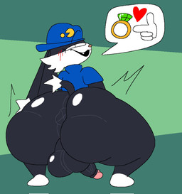 anthro anus balls bedroom_eyes big_balls big_butt black_body black_ears black_eyes black_fur black_tail blue_clothing blue_hat blue_headwear blue_shirt blue_topwear blush blush_lines bottomless bottomless_male butt clothed clothing crouching femboy fur genitals gloves half-closed_eyes handwear hat headgear headwear heart_symbol long_ears looking_at_viewer looking_back male multicolored_body multicolored_ears multicolored_fur narrowed_eyes penis pink_nose presenting presenting_anus presenting_hindquarters rear_view ring_(jewelry) seductive shirt solo speech_bubble tail thick_thighs topwear two_tone_body two_tone_ears two_tone_fur two_tone_hat two_tone_tail white_body white_ears white_fur white_tail x_anus yellow_clothing yellow_hat yellow_headwear lucaslora bandai_namco klonoa_(series) pac-man_(series) klonoa pac-man domestic_cat felid feline felis hybrid lagomorph leporid mammal rabbit 2025 digital_media_(artwork) hi_res