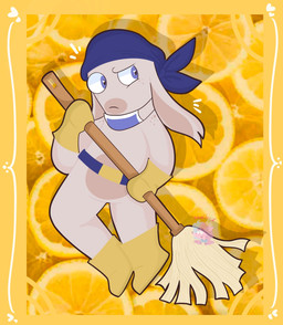 anthro backwards_hand belt belt_buckle bent_leg blue_belt blue_eyes blue_headkerchief blue_kerchief boots buckle cleaning_tool closed_frown clothed clothed_anthro clothed_male clothing curious ear_tuft floppy_ears food footwear freckled_face freckled_shoulders freckles frown fruit fur gloves handwear headgear headkerchief headwear heart_symbol holding_cleaning_tool holding_mop holding_object kerchief lemon logo long_ears lop_ears male male_anthro mask mittens mop mopping mouth_closed namesake noseless photo_background plant shoes solo tan_body tan_freckles tan_inner_ear tan_skin tuft white_body white_fur yellow_boots yellow_clothing yellow_footwear yellow_handwear yellow_mittens pastelprince18 raving_rabbids rayman_(series) ubisoft fan_character lemon_(critterzone13) lagomorph mammal rabbid 2023 artist_logo colored digital_drawing_(artwork) digital_media_(artwork) english_description hi_res photography_(artwork) shaded