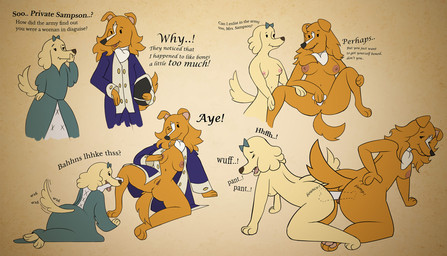 anthro bone clothing dildo double_dildo duo female female/female historical improvised_sex_toy military_uniform sex_toy text uniform riisyn pups_of_liberty anne_kennel debruff_sampson canid canine mammal english_text hi_res