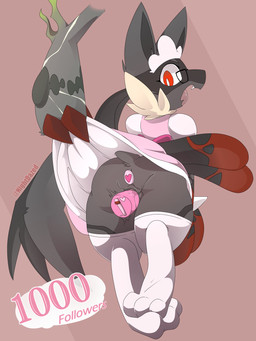 anthro bodily_fluids bow_accessory butt buttplug claws clothed clothing clothing_lift dildo disembodied_hand dress dress_lift embarrassed eyewear female fur genital_fluids genitals glasses grey_body grey_fur legwear looking_back maid_headdress maid_uniform milestone open_mouth penetration plug_(sex_toy) presenting presenting_hindquarters presenting_vulva sex_toy solo stockings surprised thigh_highs uniform upskirt vaginal_fluids vibrator vulva wide_eyed nightdazed nintendo pokemon twitter ms._dazed tarro generation_6_pokemon generation_8_pokemon hisuian_form hisuian_zoroark mega_evolution mega_lucario pokemon_(species) regional_form_(pokemon) 2025 absurd_res alternate_version_at_source digital_media_(artwork) hi_res milestone_celebration watermark