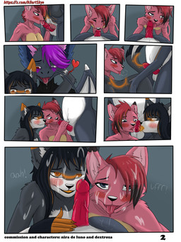 anthro balls black_body black_fur black_hair blue_eyes blush bodily_fluids cum cum_in_vagina cum_inside ejaculation erection female fur genital_fluids genitals group hair heterochromia male male/female nipples nude orange_body orange_fur penetration penile penile_penetration penis penis_in_vagina pink_body pink_fur pink_hair purple_hair question_mark red_hair sex text trio vaginal vaginal_penetration allartskye mythology nirai_(nira_de_luno) canid canine canis dragon fox mammal mythological_creature mythological_scalie scalie wolf comic english_text hi_res url