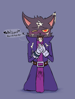 after_oral anthro black_body black_fur bodily_fluids claws clothing cum cum_drip cum_in_mouth cum_inside cum_on_face cum_on_hand dripping ears_up erection erection_under_clothing femboy fur genital_fluids heart_eyes heart_symbol kneeling magic_user male orgasm orgasm_face solo submissive submissive_male worship nulifaaar league_of_legends riot_games tencent mordekaiser_(lol) veigar yordle hi_res