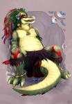 anthro belly bottomwear clothing loincloth male slightly_chubby solo tail tattoo thick_tail shalinka hoirmack crocodile crocodilian reptile scalie hi_res