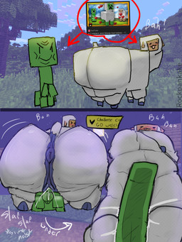 anus balls big_butt blush bodily_fluids butt cum cum_in_vagina cum_inside duo female feral genital_fluids genitals humor male male/female outside_sex penetration penile penile_penetration penis_in_vagina screencap screencap_background sex smile text vaginal vaginal_penetration vulva rockpankake microsoft minecraft mojang xbox_game_studios bovid caprine creeper_(minecraft) mammal monster sheep sheep_(minecraft) 2025 3:4 comic digital_media_(artwork) english_text hi_res