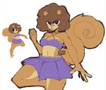 afro anthro barefoot bottomwear brown_body brown_fur brown_hair button_skirt clothed clothing crop_top feet female freckles fur hair midriff purple_bottomwear purple_clothing purple_skirt shirt skirt solo topwear evilcrispicular nickelodeon spongebob_squarepants sandy_cheeks mammal rodent sciurid tree_squirrel 2021 absurd_res digital_media_(artwork) hi_res