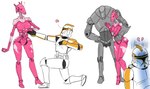 armor body_armor broken_heart female full_armor group machine male on_knee pink_body proposal rejection swooning flick-the-thief clone_wars star_wars b1-chan clone_trooper b1_battle_droid b2_super_battle_droid human mammal robot