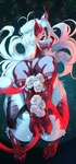 anthro arms_tied bdsm bondage bound claws female flower hair horn inner_ear_fluff leaf long_hair long_nails nails nude plant pose red_rope restraints rope rope_bondage rope_harness rose_(flower) scorpion_tail solo stripes toe_claws tuft white_hair white_rose nyushi asian_mythology east_asian_mythology japanese_mythology mythology nyu_(nyufluff) demon felid feline mammal oni yokai hi_res pinup