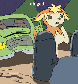 ambiguous_gender black_nose boots bottomwear brown_eyes car clothing crash denim denim_bottomwear denim_clothing detailed_background dialogue duo feral footwear frown fur green_car hooves jeans night open_frown open_mouth orange_body orange_fur pants plant raised_hoof role_reversal scut_tail shoes short_tail solo_focus tail tan_body tan_fur text tree vehicle vehicle_crash vehicular_manslaughter richard_roe nintendo pokemon autumn_deerling deerling generation_5_pokemon human mammal pokemon_(species) 2025 english_text low_res