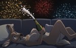 alcohol anthro beverage breasts brown_body brown_fur champagne champagne_bottle cork_popping countershading female fireworks fur holidays lying multicolored_body multicolored_fur nipples nude on_back open_mouth scut_tail short_tail solo tail tan_body tan_fur teeth tongue yellow_eyes jishinu new_year dorothy_(jishinu) deer mammal 16:10 2021 colored digital_media_(artwork) shaded widescreen