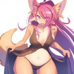 anthro black_clothing black_panties black_underwear breasts clothed clothing eye_through_hair female hair hair_over_eye kemono lingerie long_hair navel nervous_smile one_eye_obstructed open_mouth panties simple_background solo translucent translucent_hair underwear white_background wide_hips baburusushi canid canine mammal 1:1 hi_res