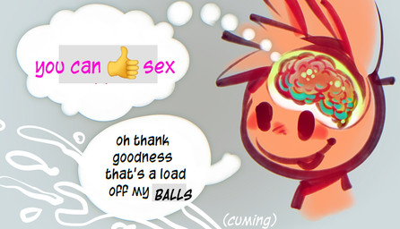 anthro black_text blush blush_lines bodily_fluids brain cum dialogue ejaculation emoji fur genital_fluids grey_background humor male organs pink_text simple_background smile solo speech_bubble text thought_bubble white_text x-ray_view panken panken_(character) lagomorph leporid mammal rabbit 2025 english_text meme