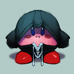 ambiguous_gender black_clothing black_coat black_topwear blue_eyes blush blush_stickers clothed clothed_ambiguous clothing coat cosplay crossover_cosplay drawstring drawstring_topwear featureless_feet featureless_hands feet front_view looking_at_viewer mouth_closed noseless not_furry pink_body red_body simple_background simple_eyes solo topwear zipper 4chan_anon unknown_artist kingdom_hearts kirby_(series) nintendo square_enix kirby waddling_head 1:1 2022 crossover digital_media_(artwork) full-length_portrait portrait shaded